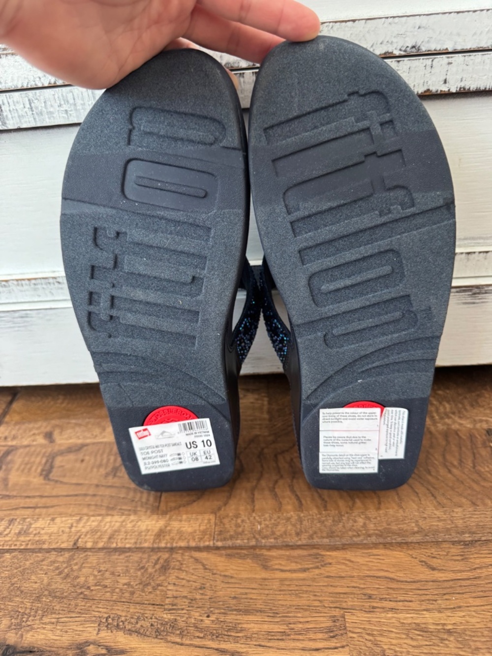 New FItFlop Lulu Crystal Mix Toe Post Sandal Midnight Navy Women's Size 10 - Picture 9 of 10
